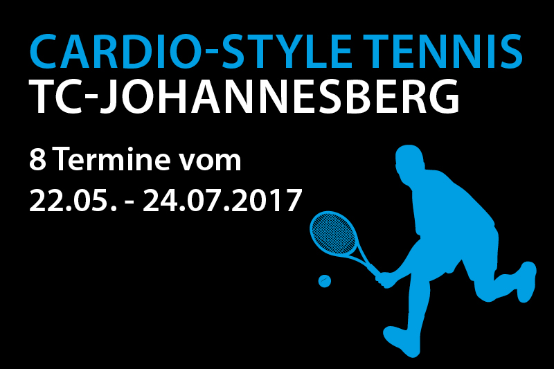 CARDIO-STYLE Tennis Poster Schwarz mit blauer Schattenfigur von einem Tennisspieler der CARDIO-STYLE Tennis spielt